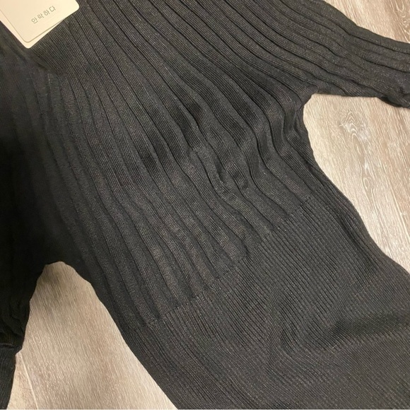 Restocked! Black Ribbed Belted Knit Sweater Dress - Picture 6 of 7